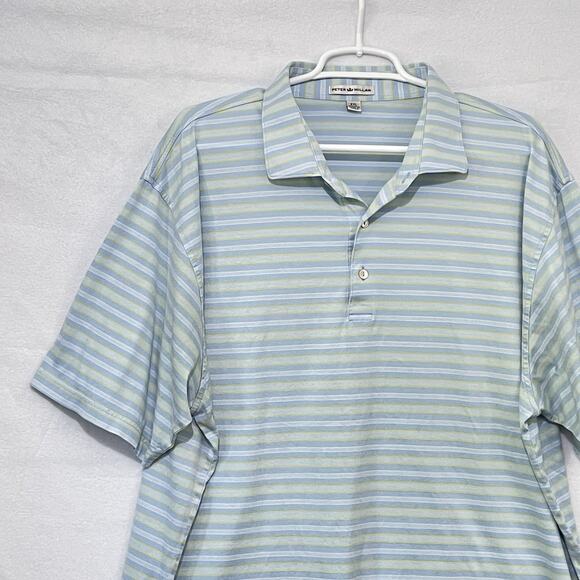 Peter Millar Golf Polo Shirt Men’s XXL Blue Yellow Stripe Performance Athleisure - Picture 2 of 11